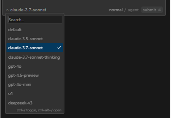 choosing AI agent inside Cursor AI