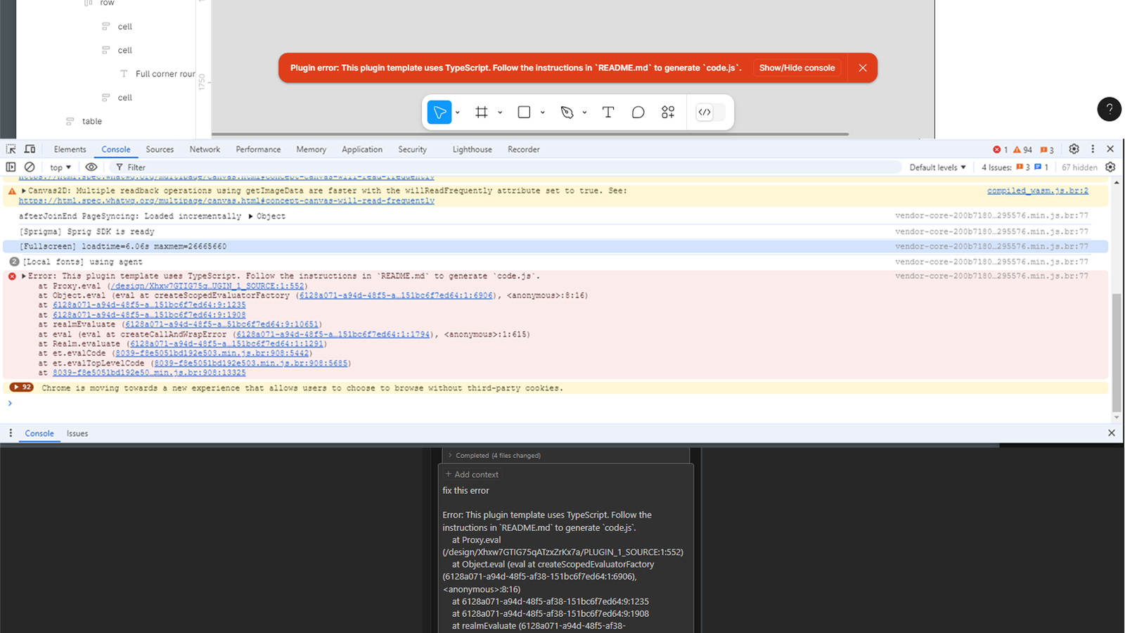 showing bugs in Figma console and prompt to fix them in Cursor AI