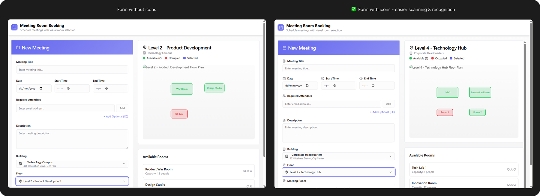 Without icons and with icons
