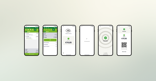 Mobile POS screens display the Tap to Pay payment process from Centric and Mollie, from checkout to successful contactless payment and receipt.