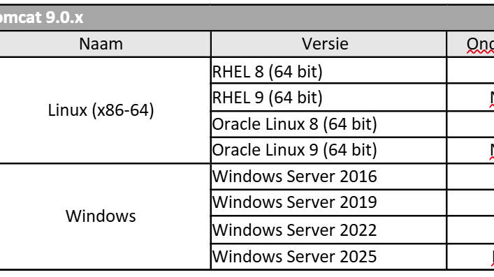 Screenshot Oracle Java 21.x en Tomcat 9.0.x