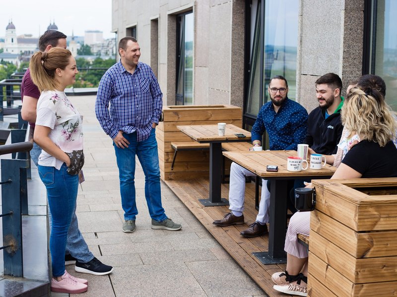 Centric Iasi project team on the terrace having a coffee