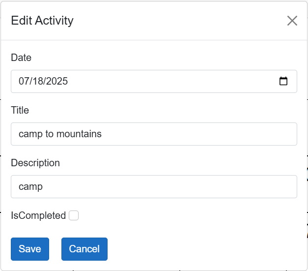 Edit Activity screen