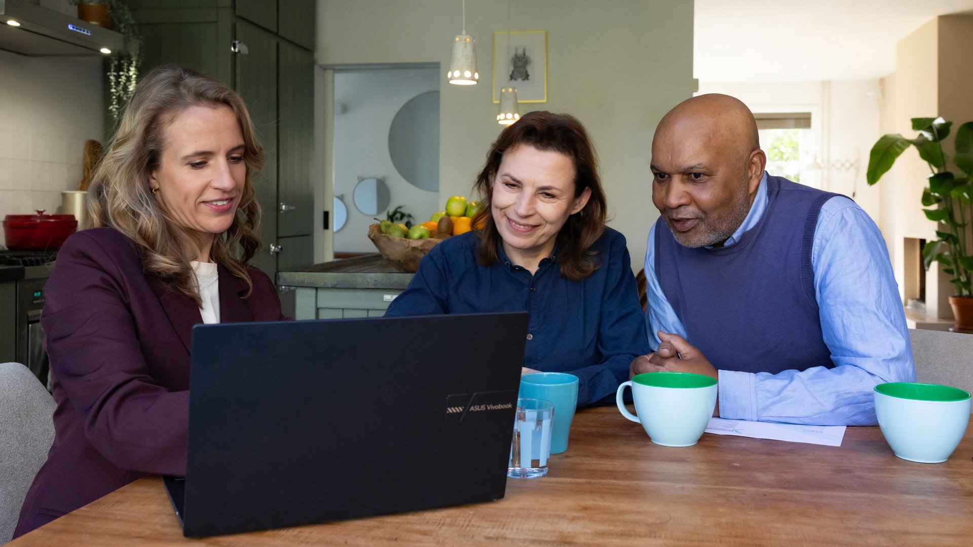 Consultant laat iets zien op de laptop voor de overheid