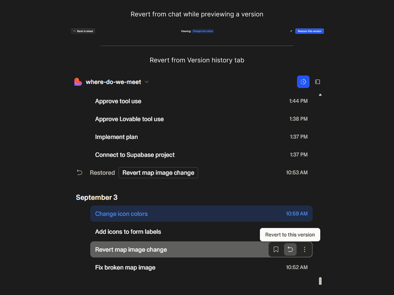 6 - Revert from chat while previewing a version VS revert from Version history tab - resize