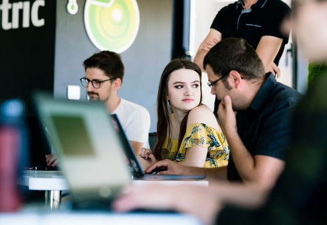 Front end developers and full stack developers working during a training
