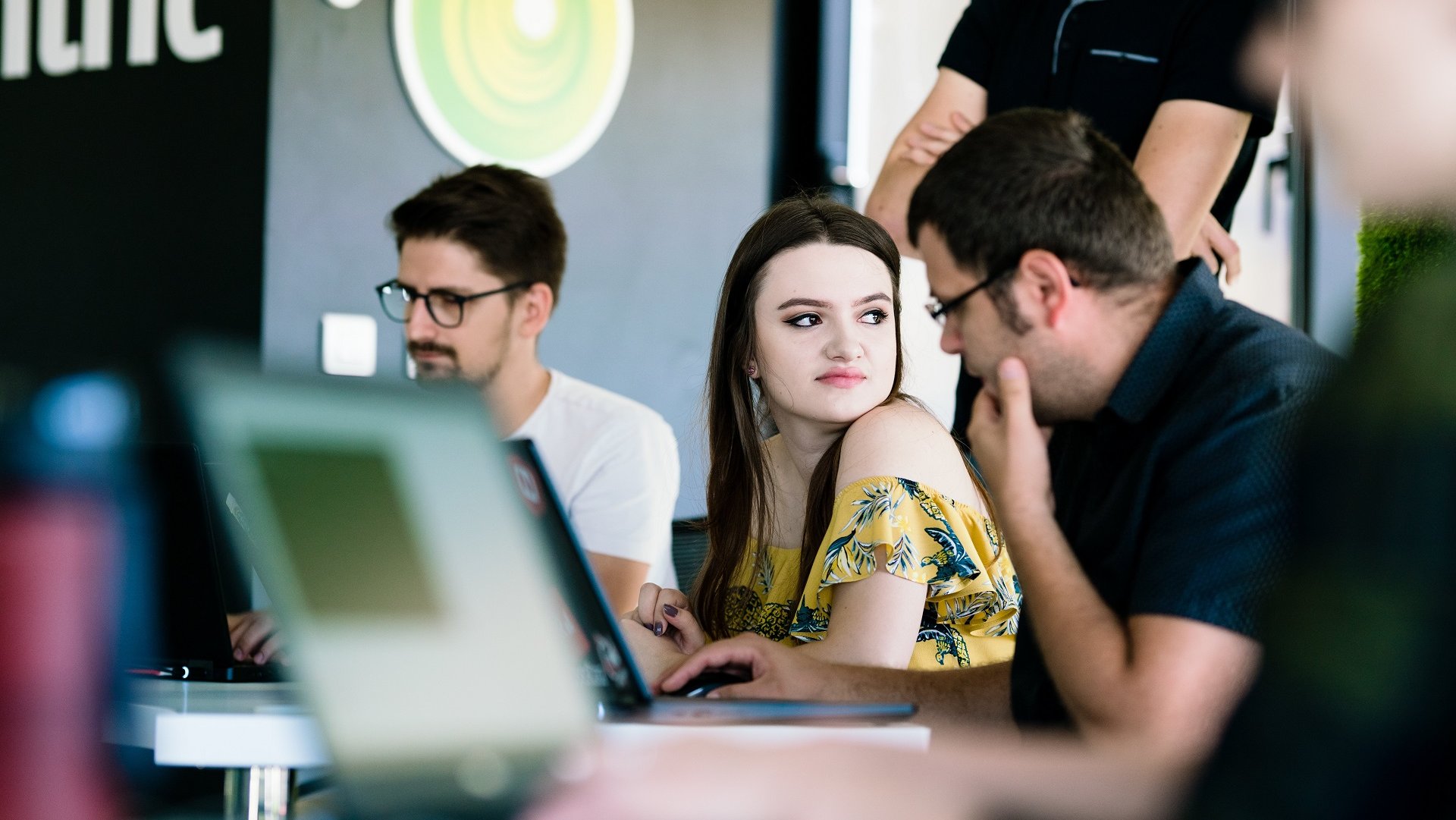 Front end developers and full stack developers working during a training